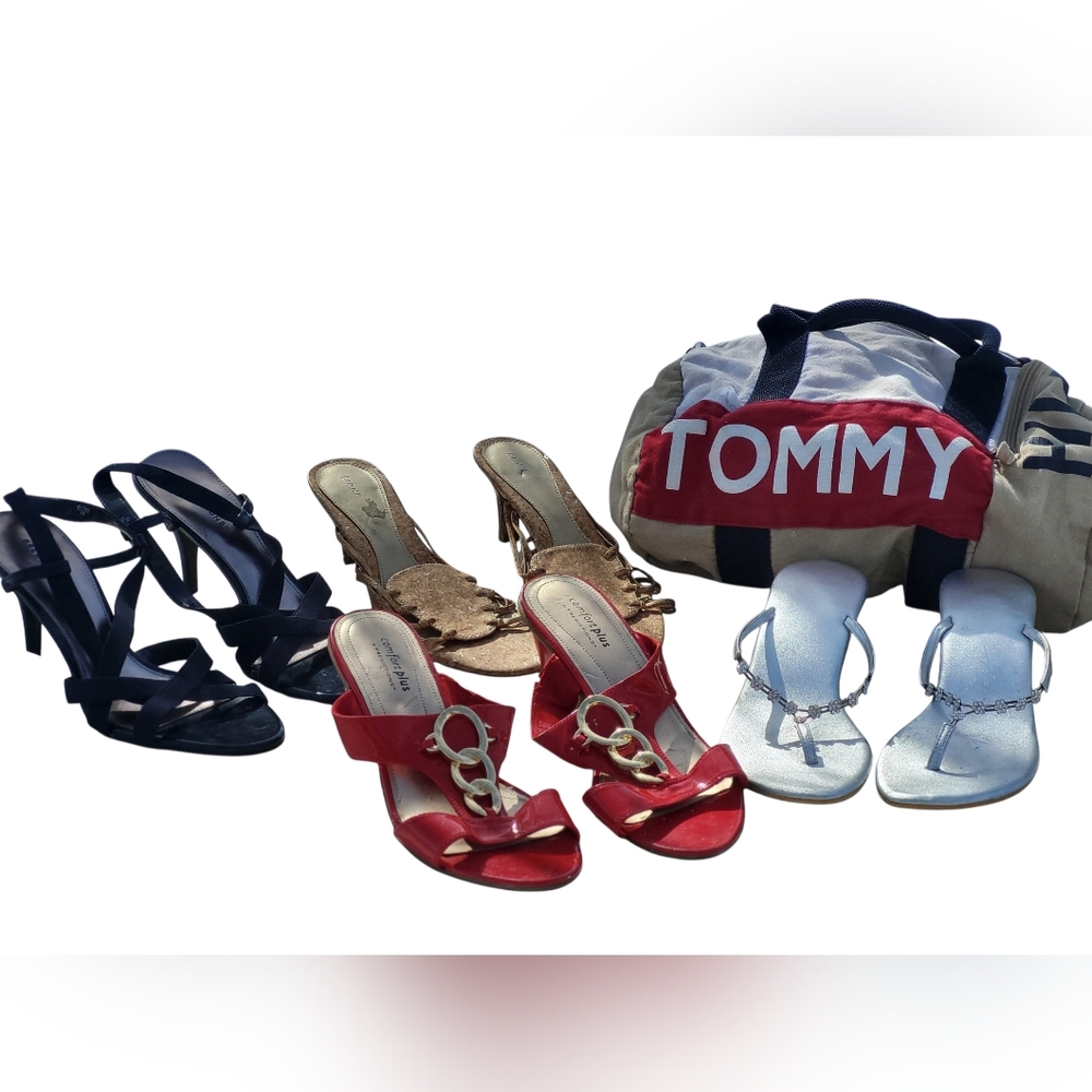 Tommy Hilfiger Canvas Duffel with Navy, Red, Gold & Silver Shoes